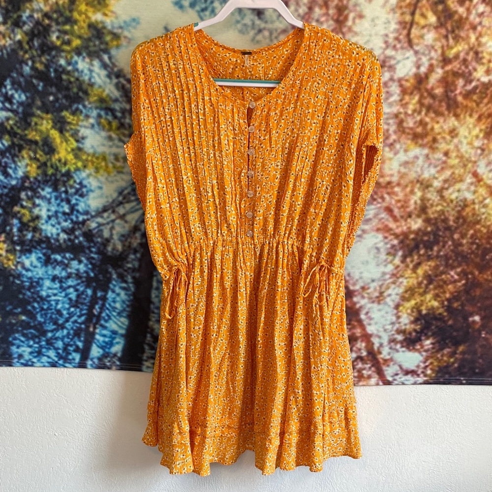 Free People Orange Floral Mini Dress oversized